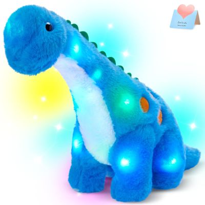 Houwsbaby 14 Blue Light up Dinosaur Stuffed Animal Floppy LED Glowing Diplodocus Plush Toy Night Lights Glow Pillow Long Neck Birthday Presents for Kids Toddler Girls and Boys