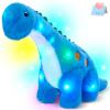 Houwsbaby 14 Blue Light up Dinosaur Stuffed Animal Floppy LED Glowing Diplodocus Plush Toy Night Lights Glow Pillow Long Neck Birthday Presents for Kids Toddler Girls and Boys view 1