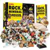 Rocks Minerals & Fossils Collection for Kids 250+ Real Gemstones and Crystals Rock Identification Kit Includes Display Case, Genuine Fossils, Geodes Great Geology, Science Gift for Boys & Girls view 1