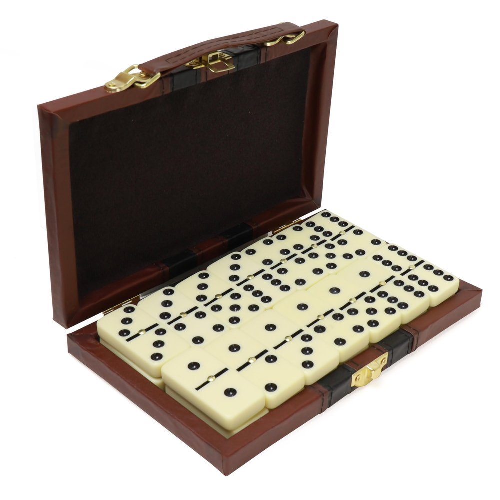 ERLLE - Premium Double 6 Dominoes Set, Jumbo Domino Set with Leather Case, Classic Domino Game for Adults & Kids, Travel-Friendly, Durable & Easy to Read Tiles