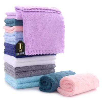 16 Pack Baby Washcloths - Luxury Multicolor Coral Fleece - Extra Absorbent and Soft Wash Clothes for Newborns, Infants and Toddlers - Suitable for Sensitive Skin and New Born - Baby Shower, 10x10 Inch