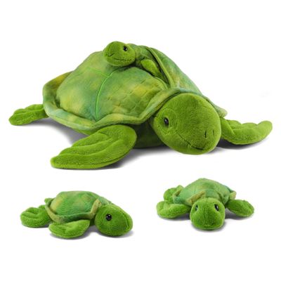 PREXTEX Plush Toys Turtle Stuffed Animal w/ 3 Baby Stuffed Turtle - Big Turtle with Zipper - 3 Little Baby Turtle Plush - Turtle Toys for Kids 3-5 - Turtle Toy - Thoughtful Gift for Turtle Lovers