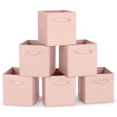 MaidMAX Fabric Storage Bins 10.510.511, Foldable Cloth Cube Storage Bins for Home Bedroom Closet Drawers Organizer, Pink, Set of 6