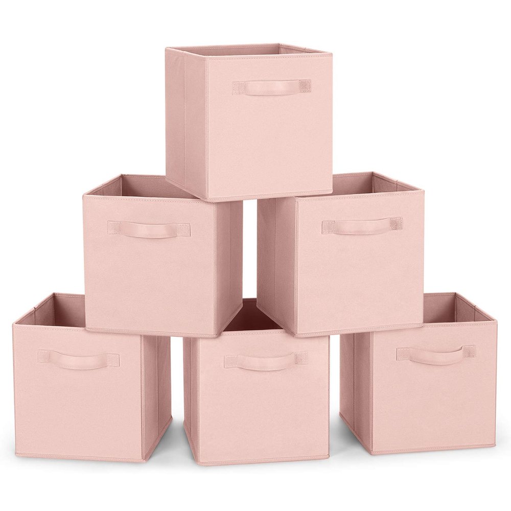 MaidMAX Fabric Storage Bins 10.510.511, Foldable Cloth Cube Storage Bins for Home Bedroom Closet Drawers Organizer, Pink, Set of 6