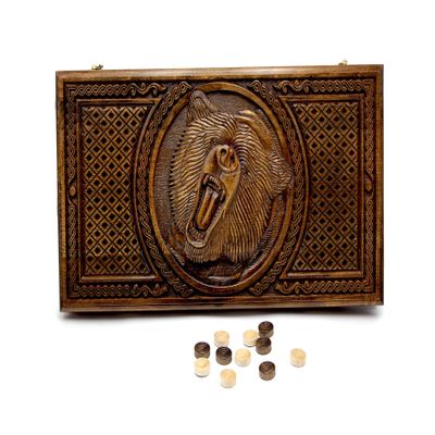Armenian BACKGAMMON WOODEN BOARD GAME Nardi Nardy checkers chess carving Bear Ornament hand made gift wood table game