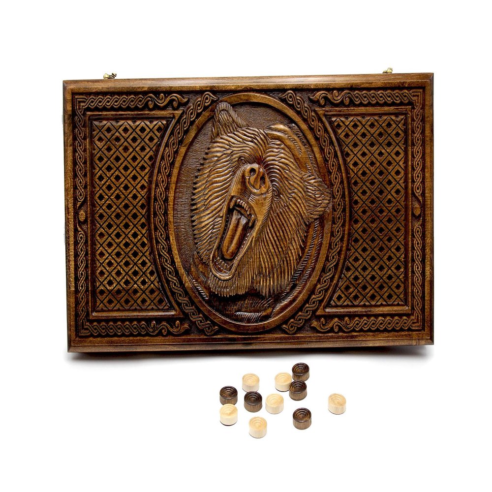 Armenian BACKGAMMON WOODEN BOARD GAME Nardi Nardy checkers chess carving Bear Ornament hand made gift wood table game