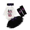 4Pcs Baby Girl Halloween Costume Long Sleeve Letter Print Bodysuit+Tulle Tutu Skirt+Leg Warmers+Headband Outfits Set (White-Letter hat,3-6 Months) view 1