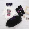 4Pcs Baby Girl Halloween Costume Long Sleeve Letter Print Bodysuit+Tulle Tutu Skirt+Leg Warmers+Headband Outfits Set (White-Letter hat,3-6 Months) view 2