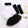 4Pcs Baby Girl Halloween Costume Long Sleeve Letter Print Bodysuit+Tulle Tutu Skirt+Leg Warmers+Headband Outfits Set (White-Letter hat,3-6 Months) view 3