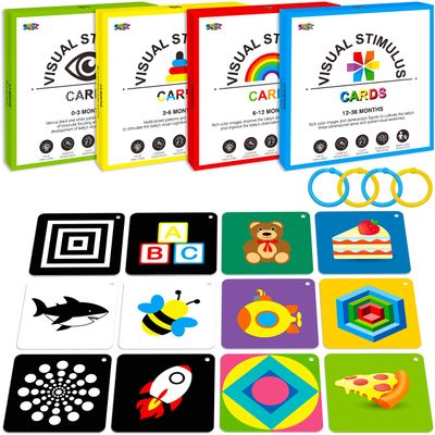 100 PCS 200 Page Black White Colorful 3D Visual Stimulation Baby Flashcard for Newborn Baby Infant Gift (, 5.5 X 5.5)