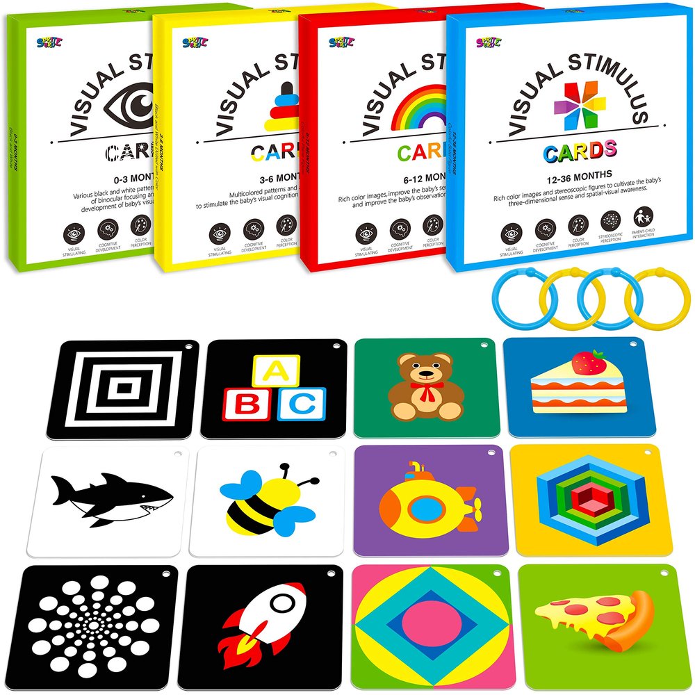 100 PCS 200 Page Black White Colorful 3D Visual Stimulation Baby Flashcard for Newborn Baby Infant Gift (, 5.5 X 5.5)
