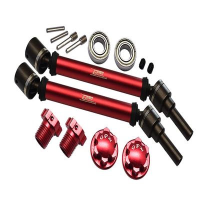 GPM For Traxxas 1/10 Maxx 4WD Monster Truck Upgrade Parts Harden Steel+Aluminum Front Or Rear Adjustable CVD Drive Shaft + Hex Adapter + Wheel Lock (Suitable For +20mm Widening Kit) - 14Pc Set Red