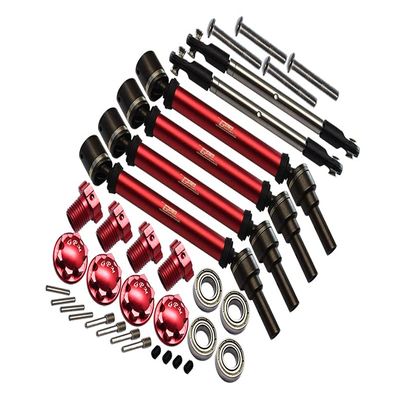 GPM For Traxxas 1/10 Maxx 4WD Monster Truck Upgrade Parts Front & Rear CVD Drive Shaft + Hex Adapter + Wheel Lock + Front Steering Tie Rod (Suitable For +20mm Widening Kit) Combo Set - 34Pc Set Red
