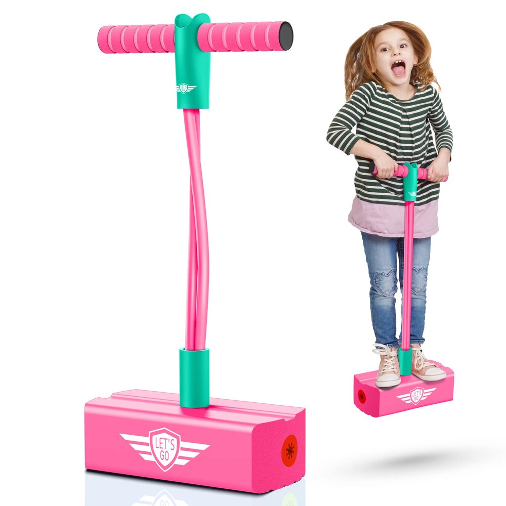 CUUGO LET'S GO! CG Pogo Stick Toys for 3-12 Year Old Girls, Foam Pogo Jumper Toys for Age 3-12 Years Old Kids Pogo Stick Autism Toys Outdoor Toys Party Birthday Stocking Stuffers Fun Toys, Rose Red