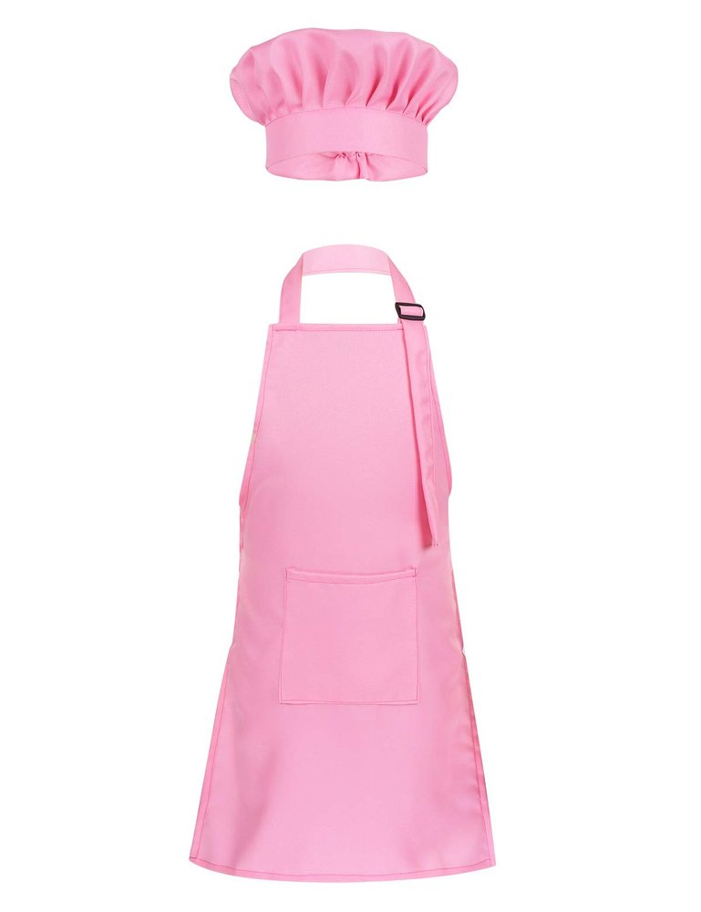 Mufeng Kids Children kitchen Chef Costume Cooking Apron and Hat Set Cooking Baking Set Halloween Cosplay Costumes Pink 8-12