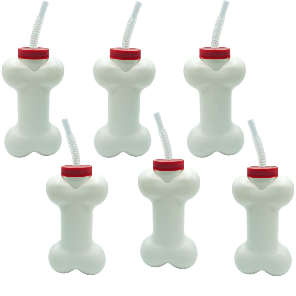 4E's Novelty Dog Bone Cups with Straw (6 Pack) 14 oz - Paw Dog Patrol Party Supplies, Birthday Party Supplies Decorations, Puppy Birthday Party Favors