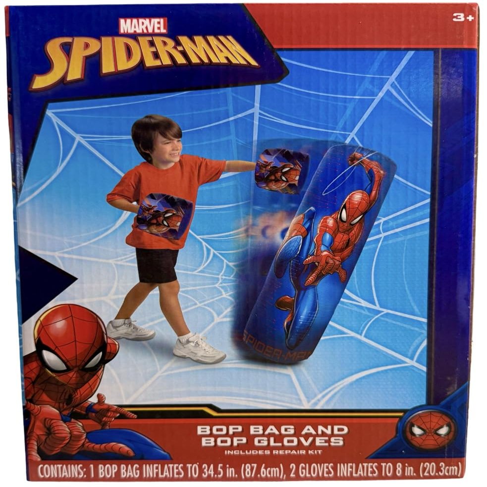 Spiderman Spider-Man Inflatable Bop Bag & Bop Gloves Set Kids Punching Bag with Gloves, Freestanding Superhero Blow Up Bouncing Boxing Bag for Exercise, Durable Heavy Duty Indoor and Outdoor - 34.5"