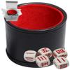 Set of Dice Cup Black PU Leather w/Plush Red Felt Lined + (5) 16mm Rounded Corners Chinese Japanese Dice (Gift Boxed) view 1
