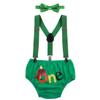 Baby Boy First 1st Birthday Cake Smash Outfit Dinosaur One Year Party Adjustable Y-Back Suspenders Bloomers Diaper Cover Pants Bow Tie 3pcs Clothes Set Photo Props Green 12-18M view 1