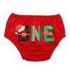 Baby Boy First Outfit 1st Birthday Cake Smash Set Photo Props Santa Hat One Bloomers Shorts Pants Diaper Covers Y-back Suspenders Bow Tie 3pcs Clothes Set Photography Red 6-12M view 2