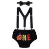 Baby Boy 1st First Outfit Birthday Party Cake Smash Set Letter One Pumpkin Bloomers Shorts Pants Diaper Cover Y-Back Suspenders Bow Tie 3pcs Clothes Set Photo Props Black 6-12 Months view 1