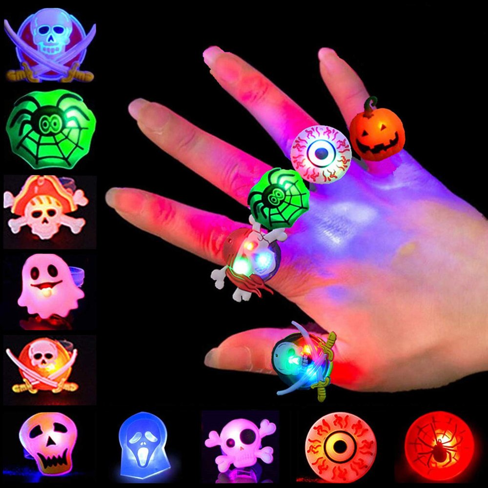 Qvatoxis Halloween Party Favors Light Up Rings 50PCS LED Rings Glowing Finger Rings Fun Toys for Kids Adults