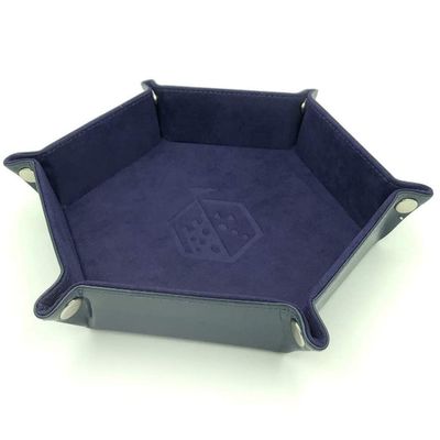 Dice Dungeons Dice Tray Dice Box Rolling Tray Metal Dice Holder Storage Box for RPG DND Tabletop Games, Pentagonal PU Leather and Velvet Crystal Purple Board Game Box for Roleplaying RPG