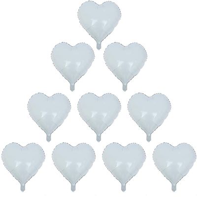 [10 Pack] Heart Shape Foil Balloons, 18" Mylar Balloons Aluminum Foil Decorations for Birthday Party/Wedding/Engagement Party/Celebration/Holiday/Show/Party Activities (White)