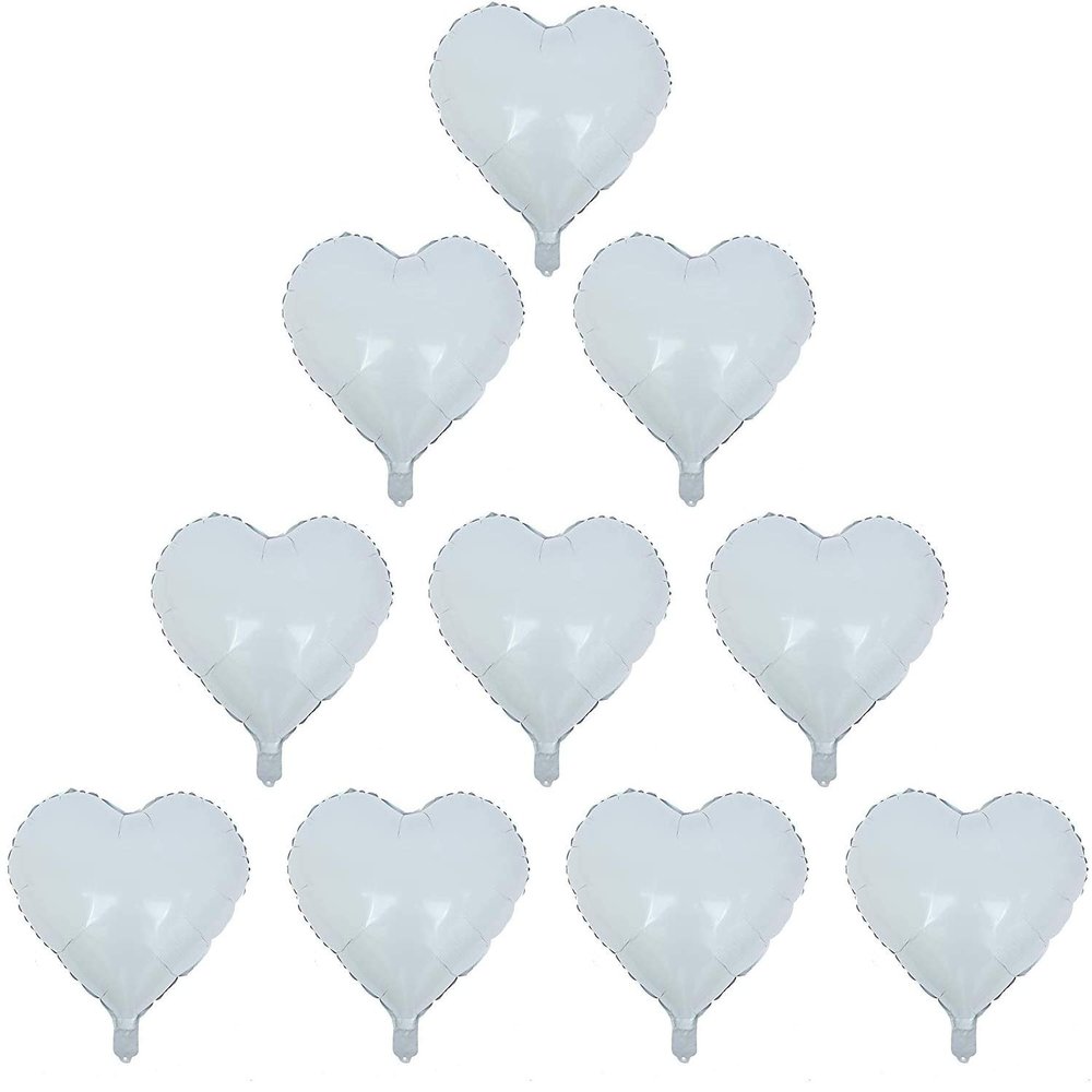 [10 Pack] Heart Shape Foil Balloons, 18" Mylar Balloons Aluminum Foil Decorations for Birthday Party/Wedding/Engagement Party/Celebration/Holiday/Show/Party Activities (White)