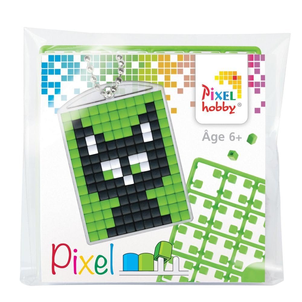 Pracht Creatives Hobby Pixel P23037 Mosaic Locket Cat Keyring for Children to Design Yourself, Easy Plug-in System, No Ironing or Gluing, Stones Made of Organic Plastic