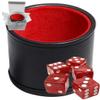 Cyber-Deals Set of 16mm Marbleized Squared Corners Dice and Black PU Leather Dice Cup Plush Velvet Lined - Gift Boxed (Red Dice, Black/Red Cup) view 1