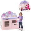 Costzon 2 in 1 Kids Play Kitchen and Cafe, Double Sided Wooden Pretend Cooking Playset with Stove, Oven, Microwave, Turnable Knobs and Storage Shelf, Simulation Cooking Toy Set for Toddlers (Pink) view 1