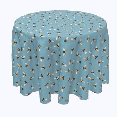 Fabric Textile Products, Machine Washable, 100% Milliken Polyester, Tablecloths, Table Runners, Napkins, & Outdoor Tablecloths, Bumble Bee Toss Blue (120" Round)