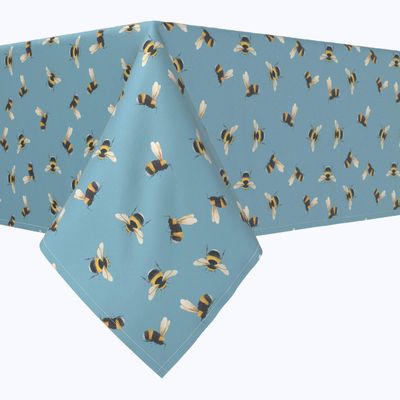Fabric Textile Products, Machine Washable, 100% Milliken Polyester, Tablecloths, Table Runners, Napkins, & Outdoor Tablecloths, Bumble Bee Toss Blue (60" x 120")