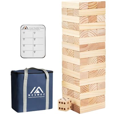 Megwoz Giant Tumble Tower Family Games for Kids and Adults 60 Blocks New Zealand Pine Wooden Blocks Stacking Up to 5 FT for Indoors Outdoors Yard Games for Family