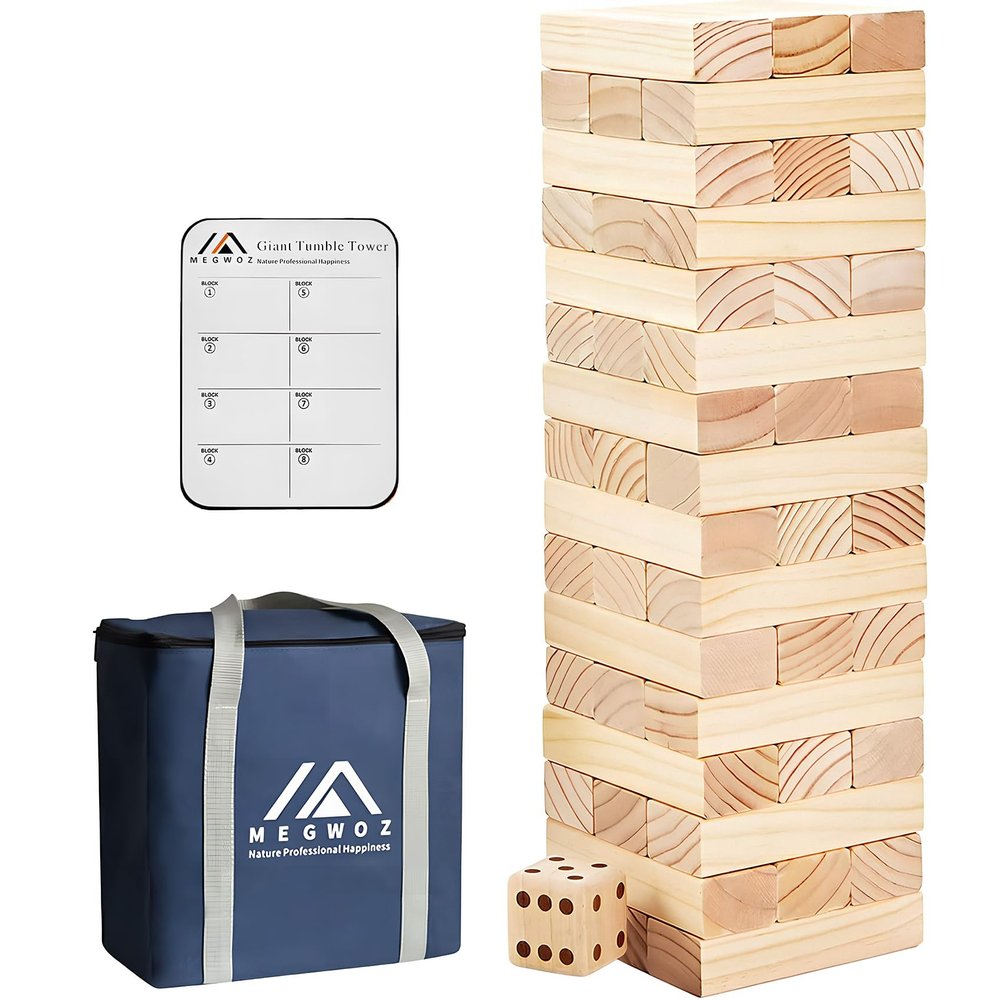 Megwoz Giant Tumble Tower Family Games for Kids and Adults 60 Blocks New Zealand Pine Wooden Blocks Stacking Up to 5 FT for Indoors Outdoors Yard Games for Family
