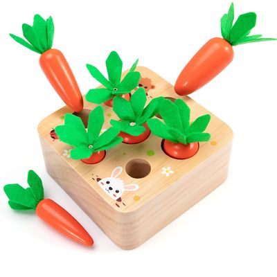AOJOYS Montessori Toys Baby Easter Toys for Toddlers 1-3 Years Old, Educational Wooden Carrot Toys Shape Size Sorting Matching Puzzle, Great Baby Easter Gifts Birthday Gift Toys