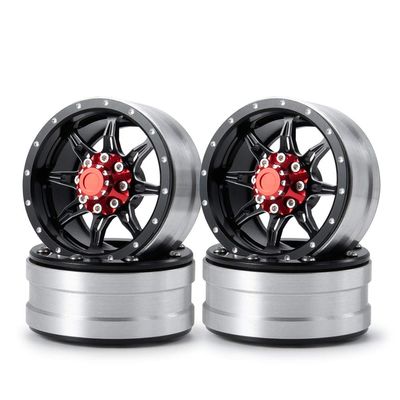 Alloy 1.9" Beadlock Wheels Rims for 1/10 AXIAL SCX10 SCX10 III CC01 D90 Truck Rc Car, 4Pcs (Black & Red)