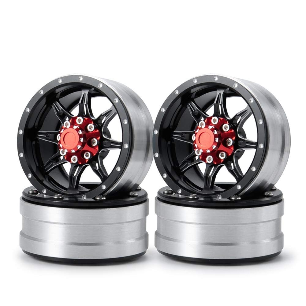 Alloy 1.9" Beadlock Wheels Rims for 1/10 AXIAL SCX10 SCX10 III CC01 D90 Truck Rc Car, 4Pcs (Black & Red)