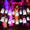 2 Pack White Glitter Halloween Ghost Garland Banner, Ghost Halloween Party Banner Decorations Indoor for Haunted Mansion Mantle Home Decor view 2