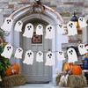 2 Pack White Glitter Halloween Ghost Garland Banner, Ghost Halloween Party Banner Decorations Indoor for Haunted Mansion Mantle Home Decor view 3