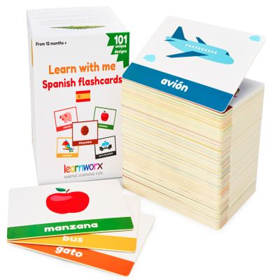 Spanish Flash Cards for Kids & Toddlers - 101 Cards - 202 Sides - Learn with Me - Objects, Numbers & Play Games - Great Value, Fun Learning and Educational Flashcards