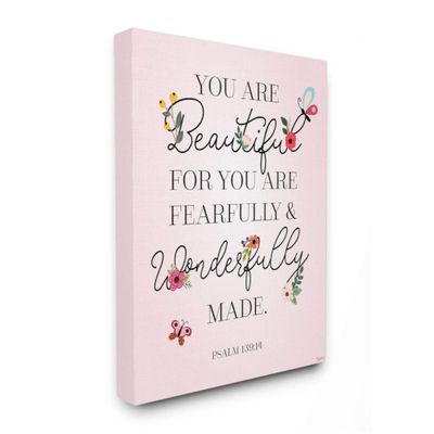 Stupell Industries Wonderfully Made Faith Based Psalm Floral Pink Canvas Gigi Louise Wall Art, 24 x 30