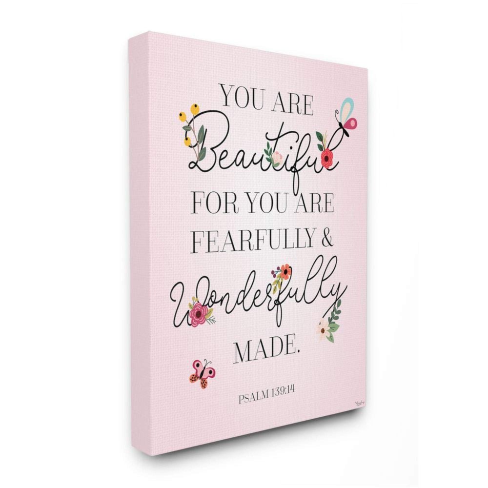 Stupell Industries Wonderfully Made Faith Based Psalm Floral Pink Canvas Gigi Louise Wall Art, 24 x 30