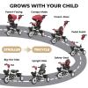 JMMD 7 in 1 Tricycle Stroller with Push Handle, Baby Trike with 360 Swivel Seat, Reclining Backrest, All-Terrain Wheels, Dual Brakes, Canopy & Storage, Gift for Kids 18 Months to 5 Years, Red view 2
