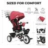 JMMD 7 in 1 Tricycle Stroller with Push Handle, Baby Trike with 360 Swivel Seat, Reclining Backrest, All-Terrain Wheels, Dual Brakes, Canopy & Storage, Gift for Kids 18 Months to 5 Years, Red view 3