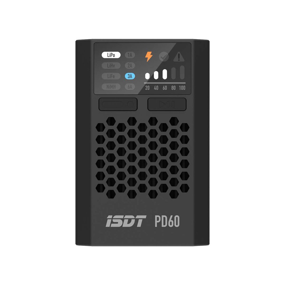 ISDT PD60S XT60 Connector 60W 6A Battery Balance Charger Type-C Input for 1-4S Lipo BatteryLife, Lilon, LiHv/Pb/NiMH Battery - XT60