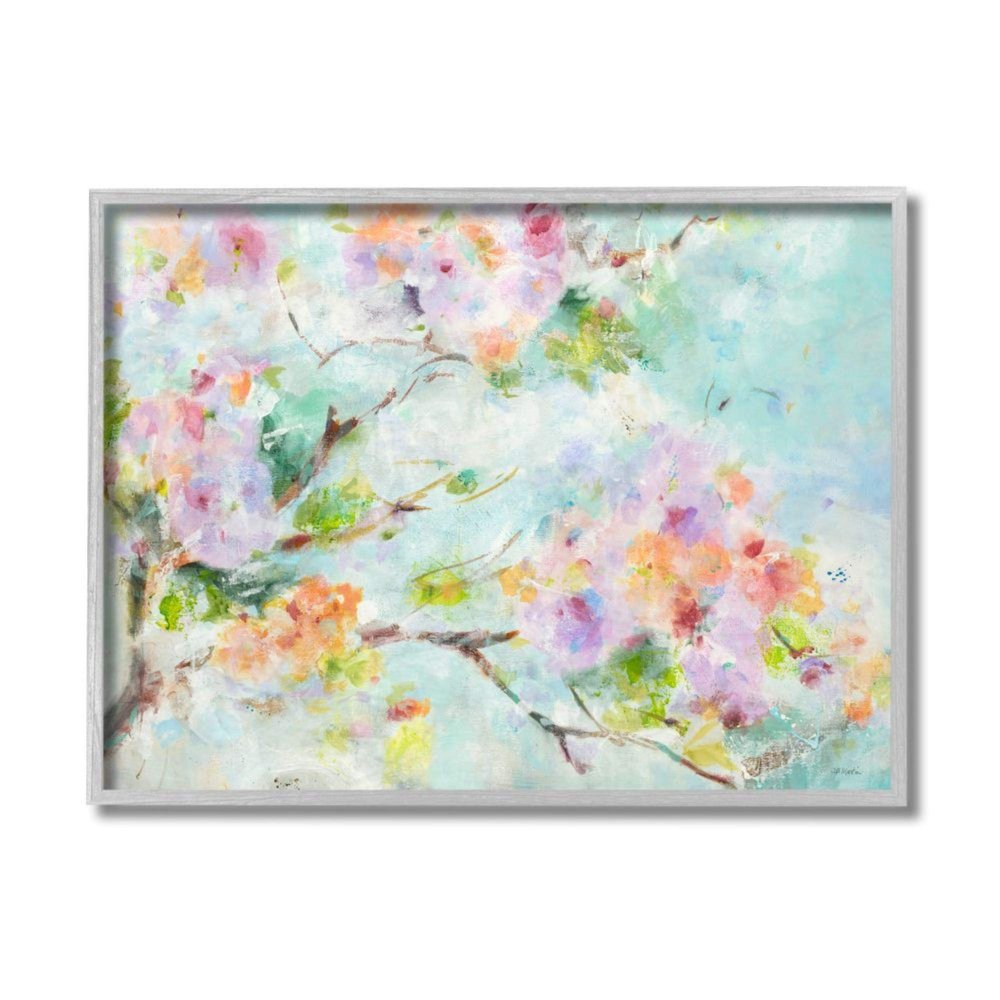 Stupell Industries Soft Spring Floral Branch Pastel Pink Flowers Third Grey Framed Wall Art, 11 x 14