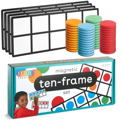 Bright Creations Giant Magnetic Ten Frames for Classroom Learning - 4 Pack Multi-Color Magnetic Frames with 48 Math Counters (12.25 x 5 in)