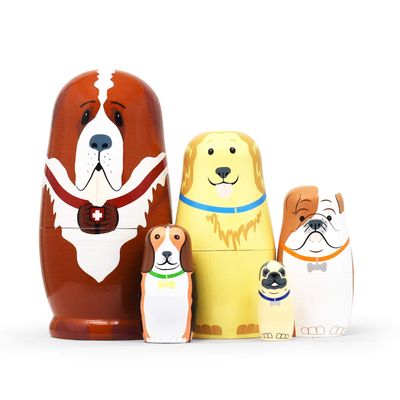 GRPSKCOS Nesting Dolls Russian Matryoshka Dolls Wooden Animal Bear Cute Christmas Toys Handmade Gifts Set of 5 for Kids (07 Dog)